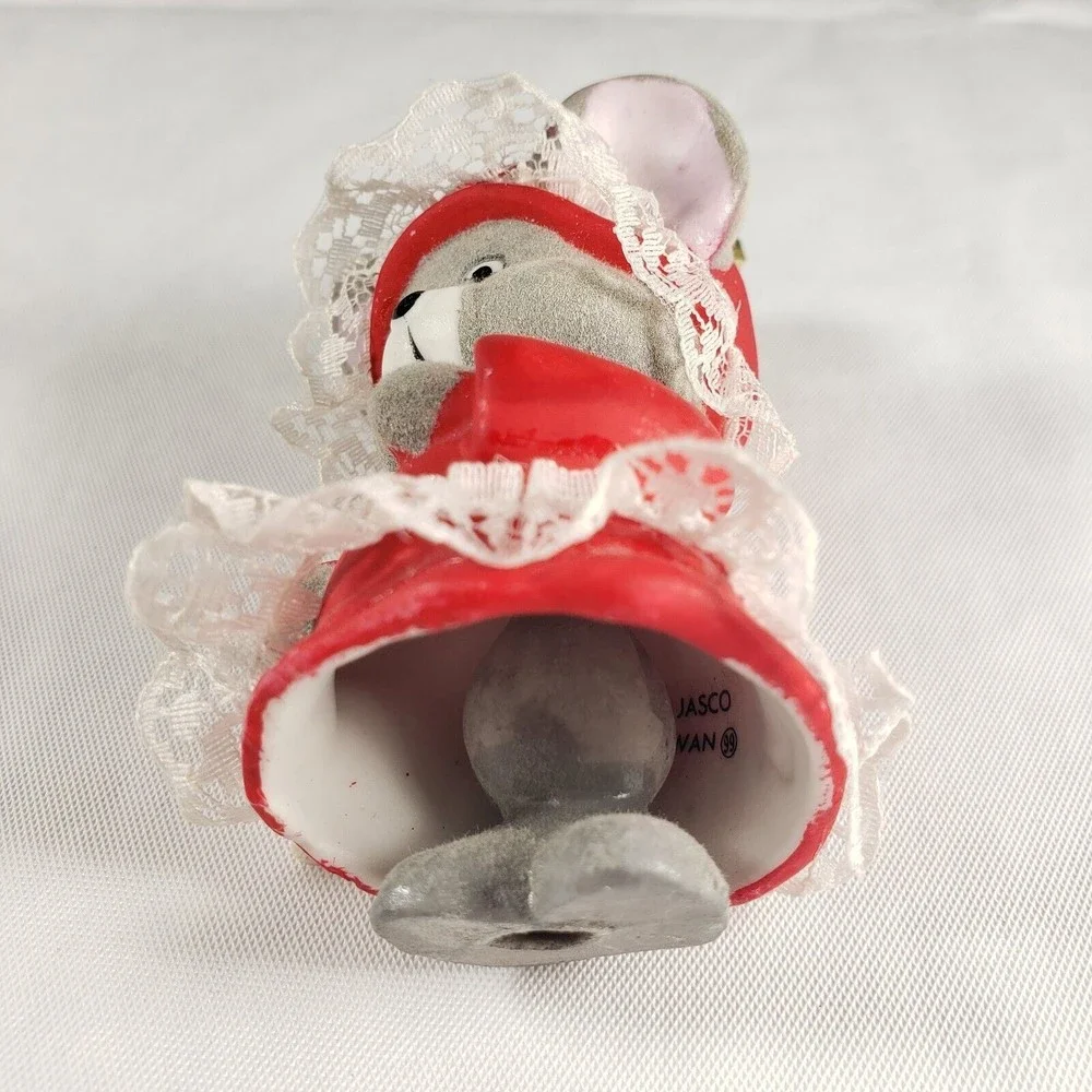 Vintage Jasco Soft N Snoozy Chimers Bisque Porcelain Flocked Bell Style Ornament